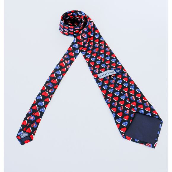 VTG Savile Row I Love American Heart Flag Silk Tie Grandpa Patriotic USA Made - Picture 9 of 13